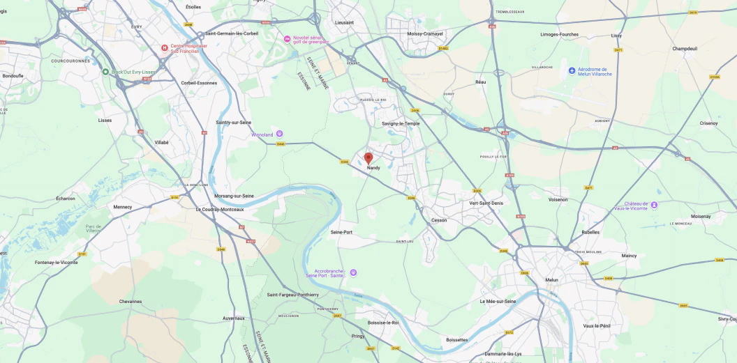 Emplacement du groupe de méditation à Nandy sur la carte.